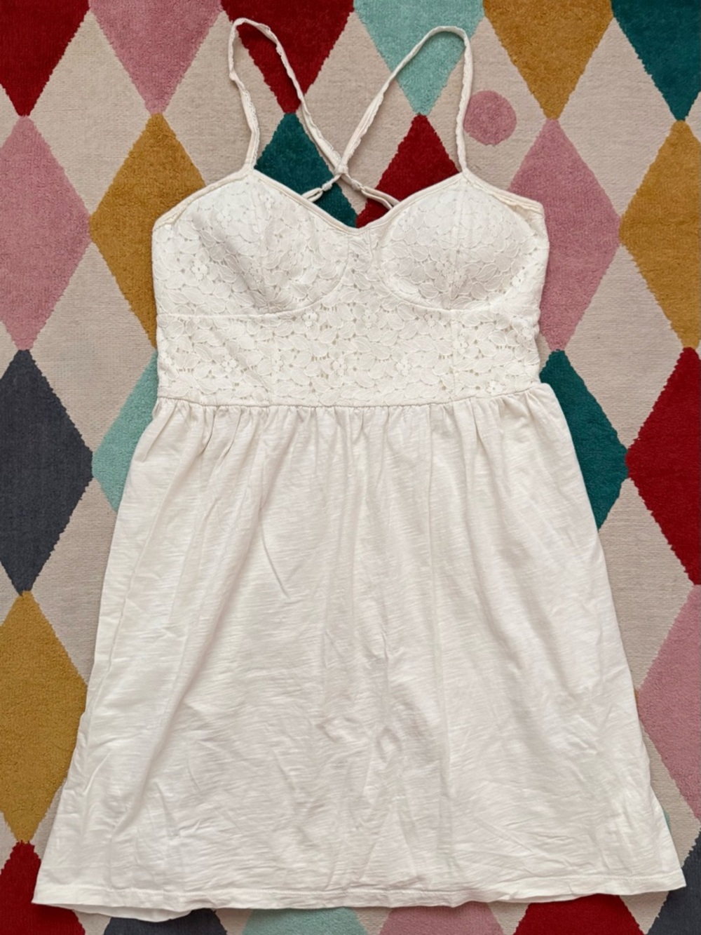 American Eagle Outfitters Cream Lace Bodice Mini Dress - Size M